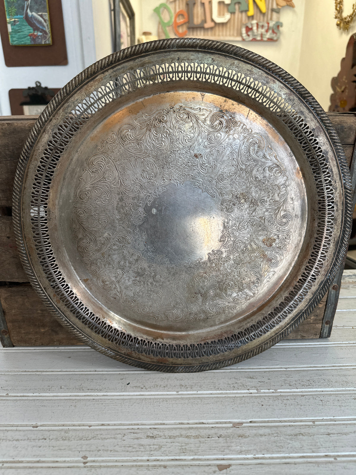 Silver plated round tray- local pickup only