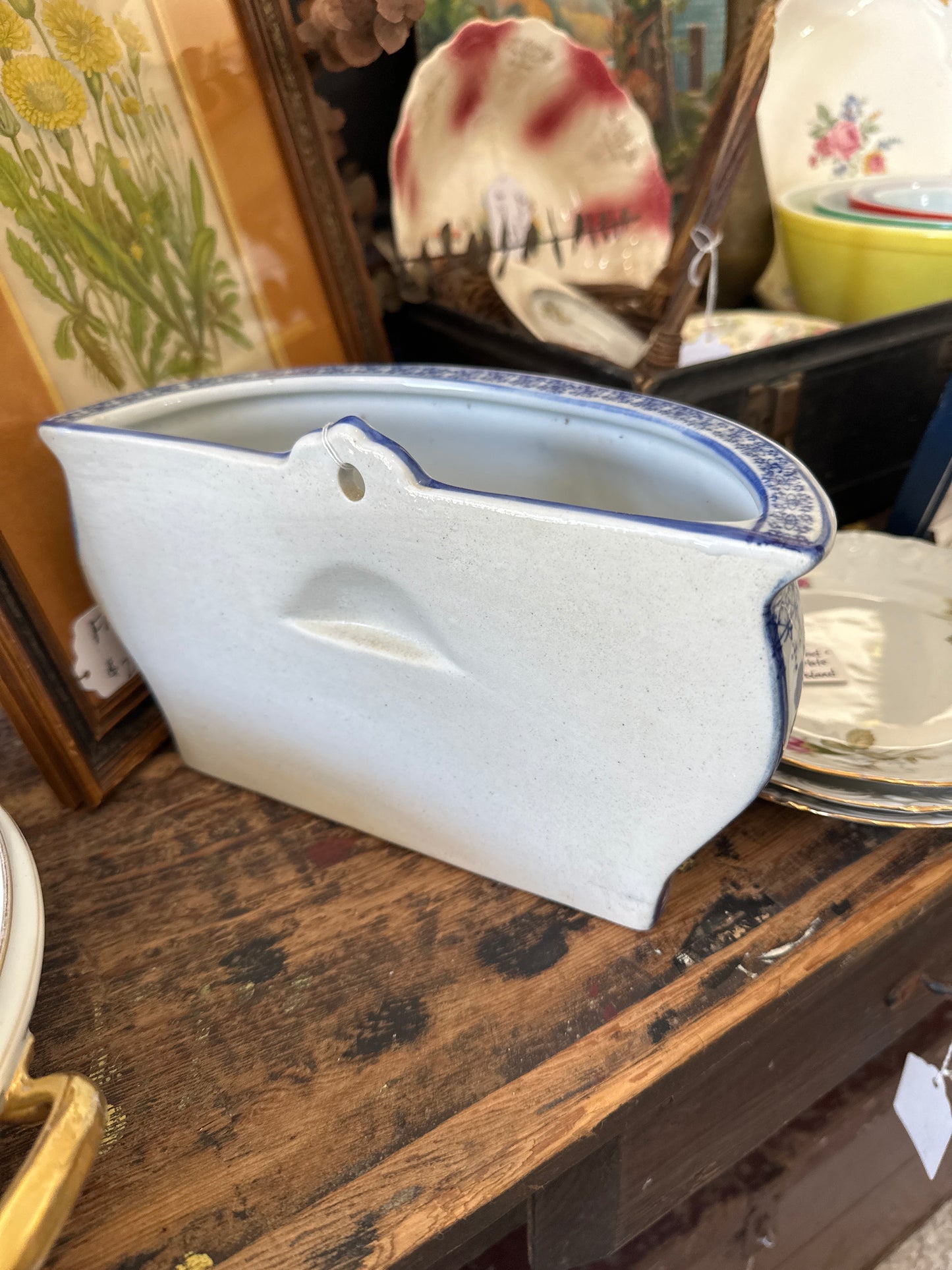 Blue & white porcelain wall planter- local pickup only