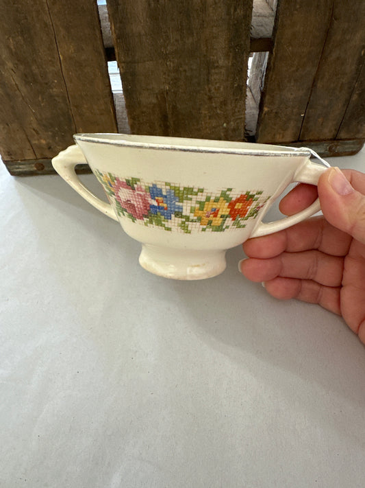 Sugar bowl/ cross-stitch floral