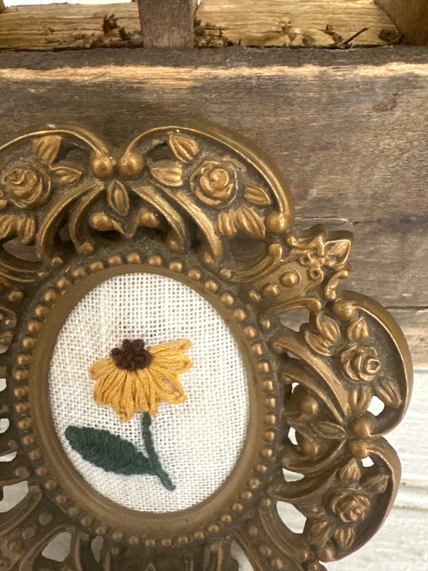 Handmade Floral Embroidery framed in Vintage frame