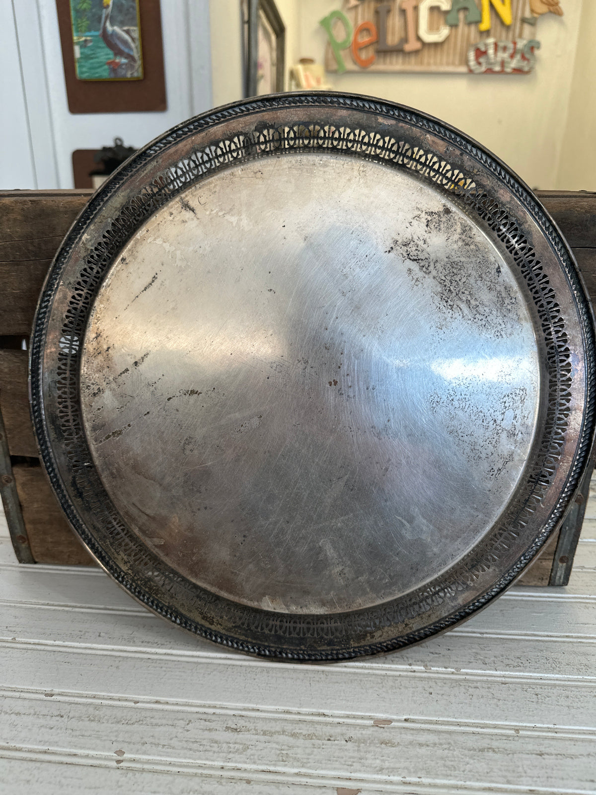 Silver plated round tray- local pickup only