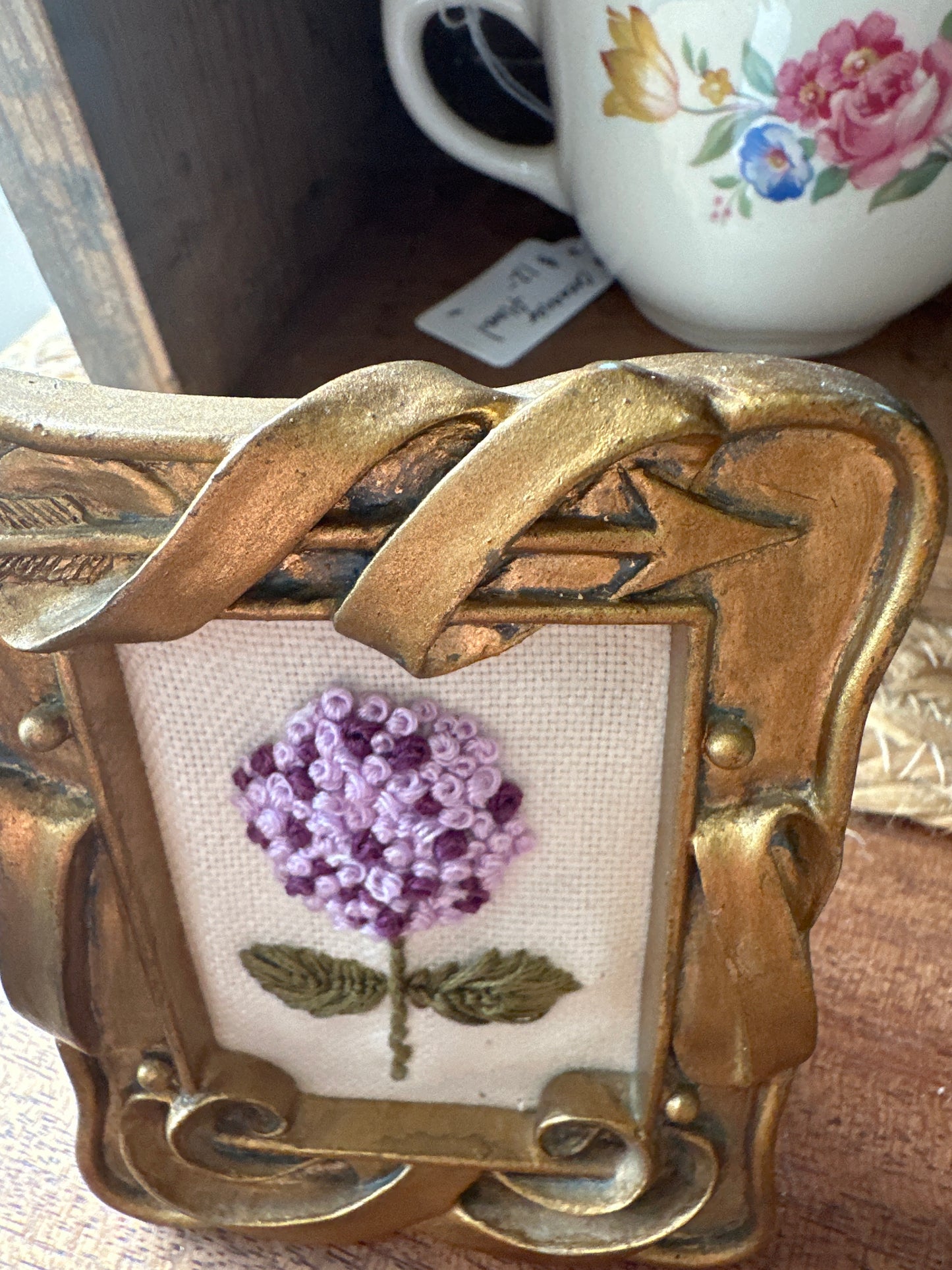 Hand Embroidered framed Hydrangea