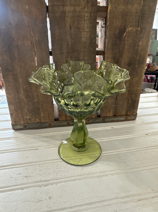 Fenton Green Thumbprint compote