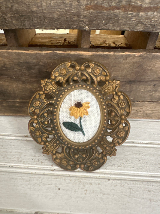 Handmade Floral Embroidery framed in Vintage frame