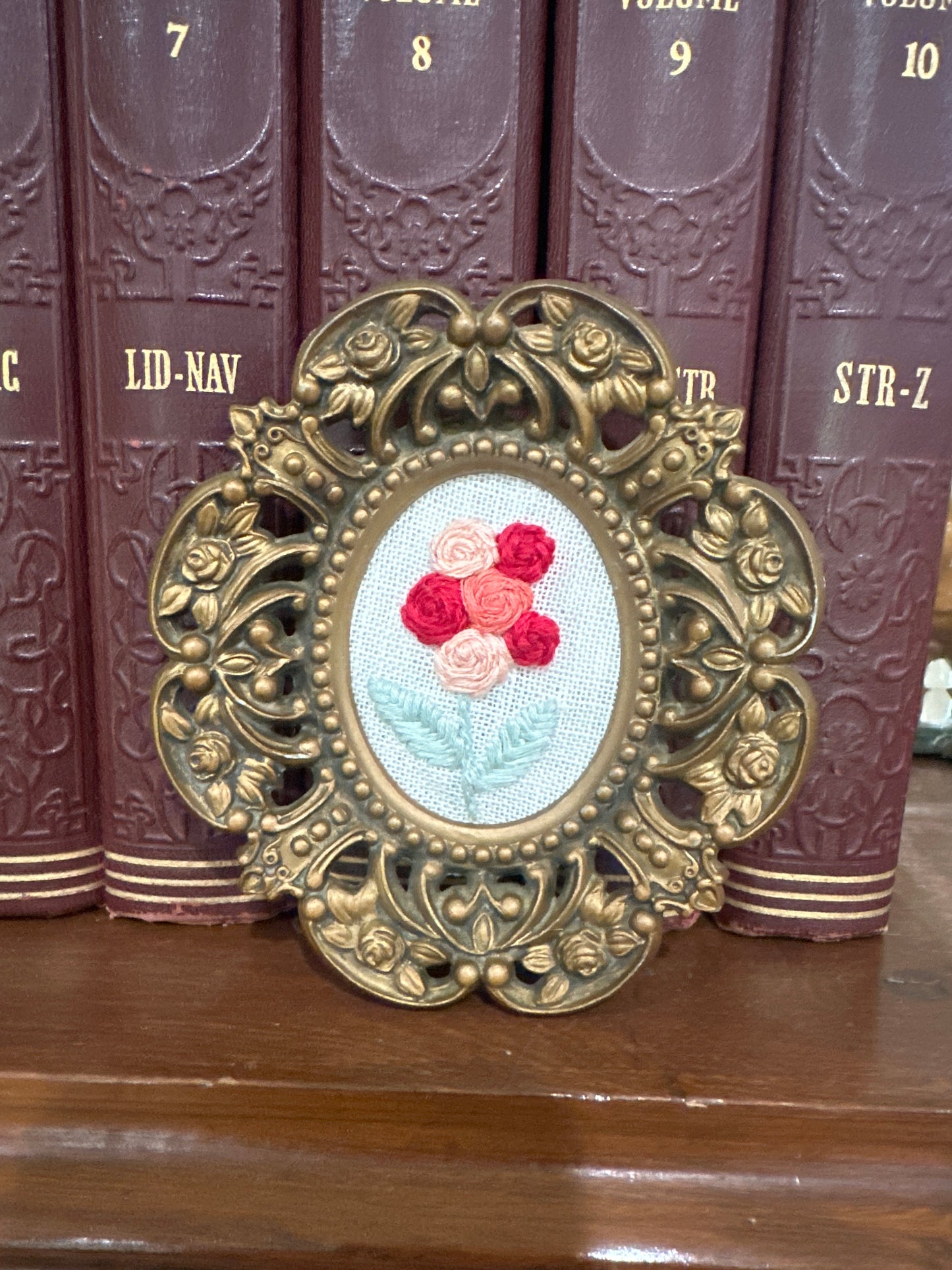 Handmade Floral Embroidery framed in Vintage frame