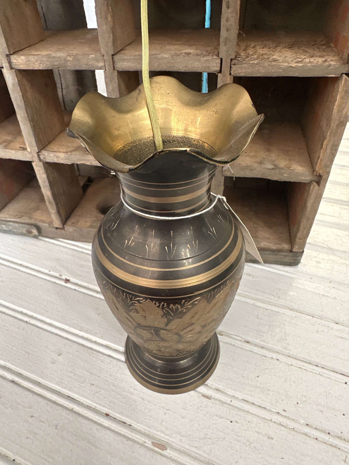 Brass vase with etching