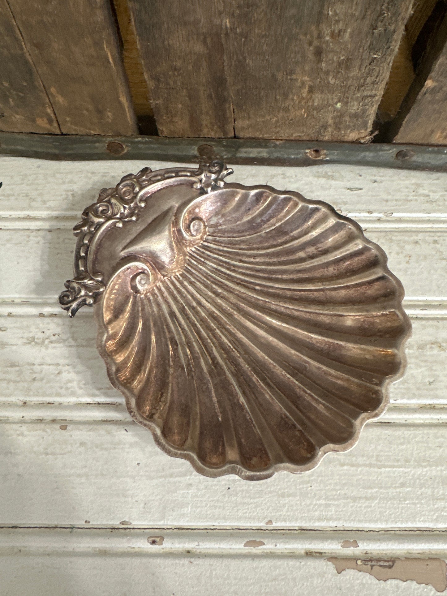William Adams silver plate shell dish- footed- antique