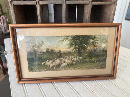 Shepherd with sheep wall art