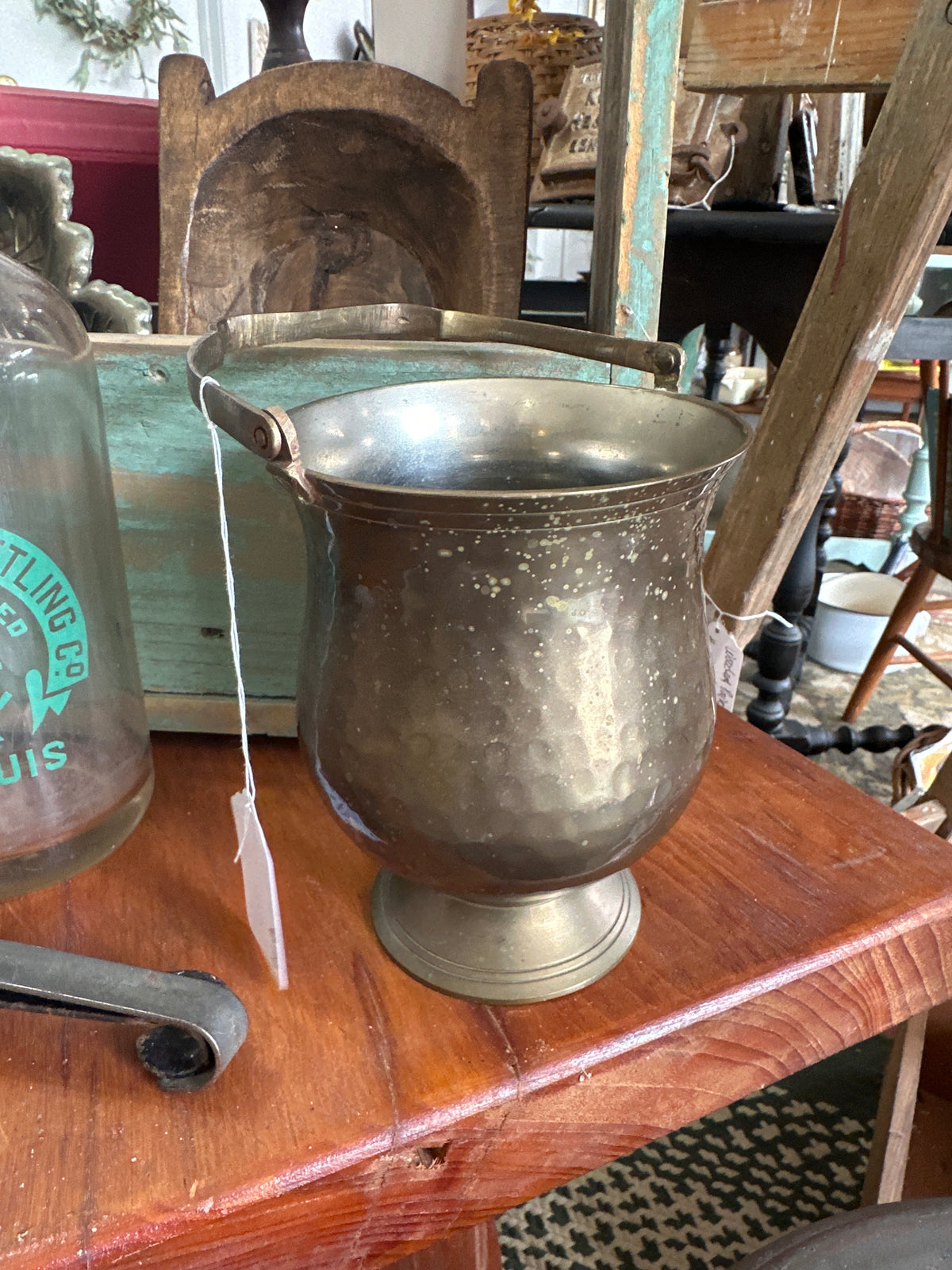 Brass Pedestal Bucket/Vase with handle