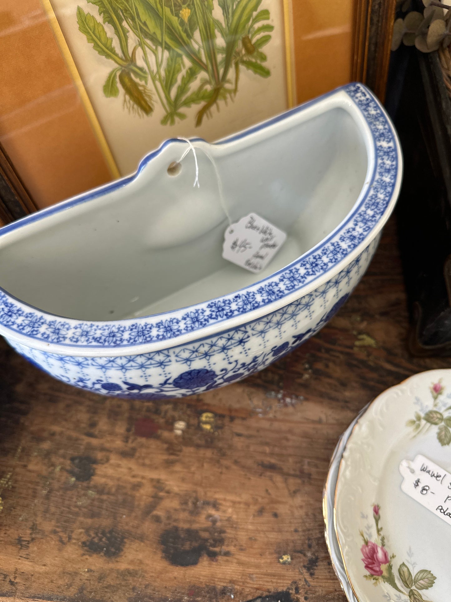 Blue & white porcelain wall planter- local pickup only