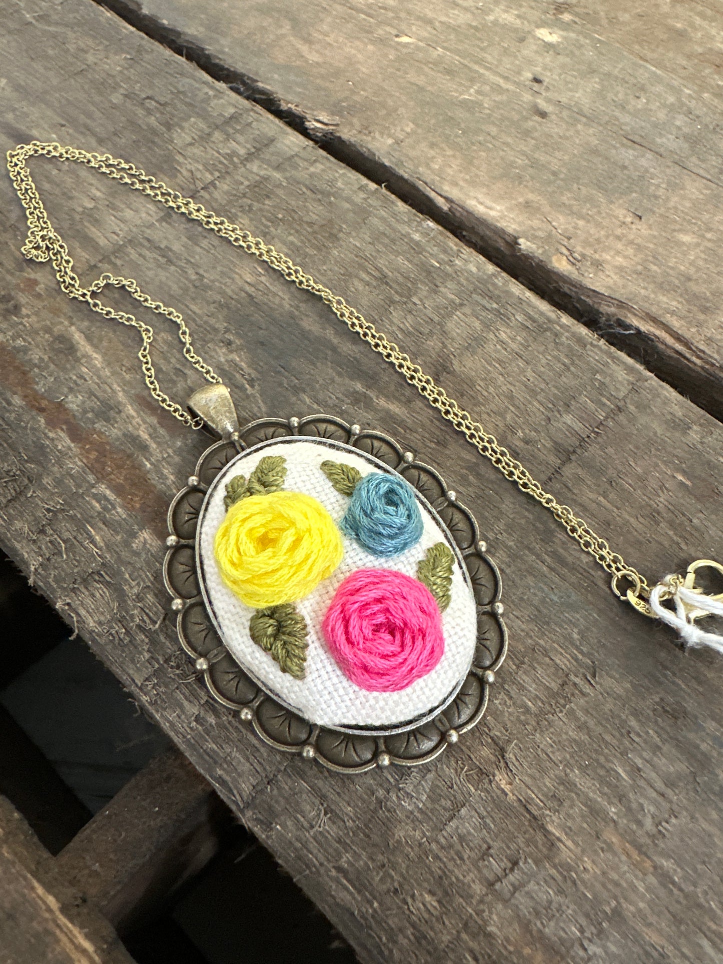 Hand embroidered necklace- 3 peonies