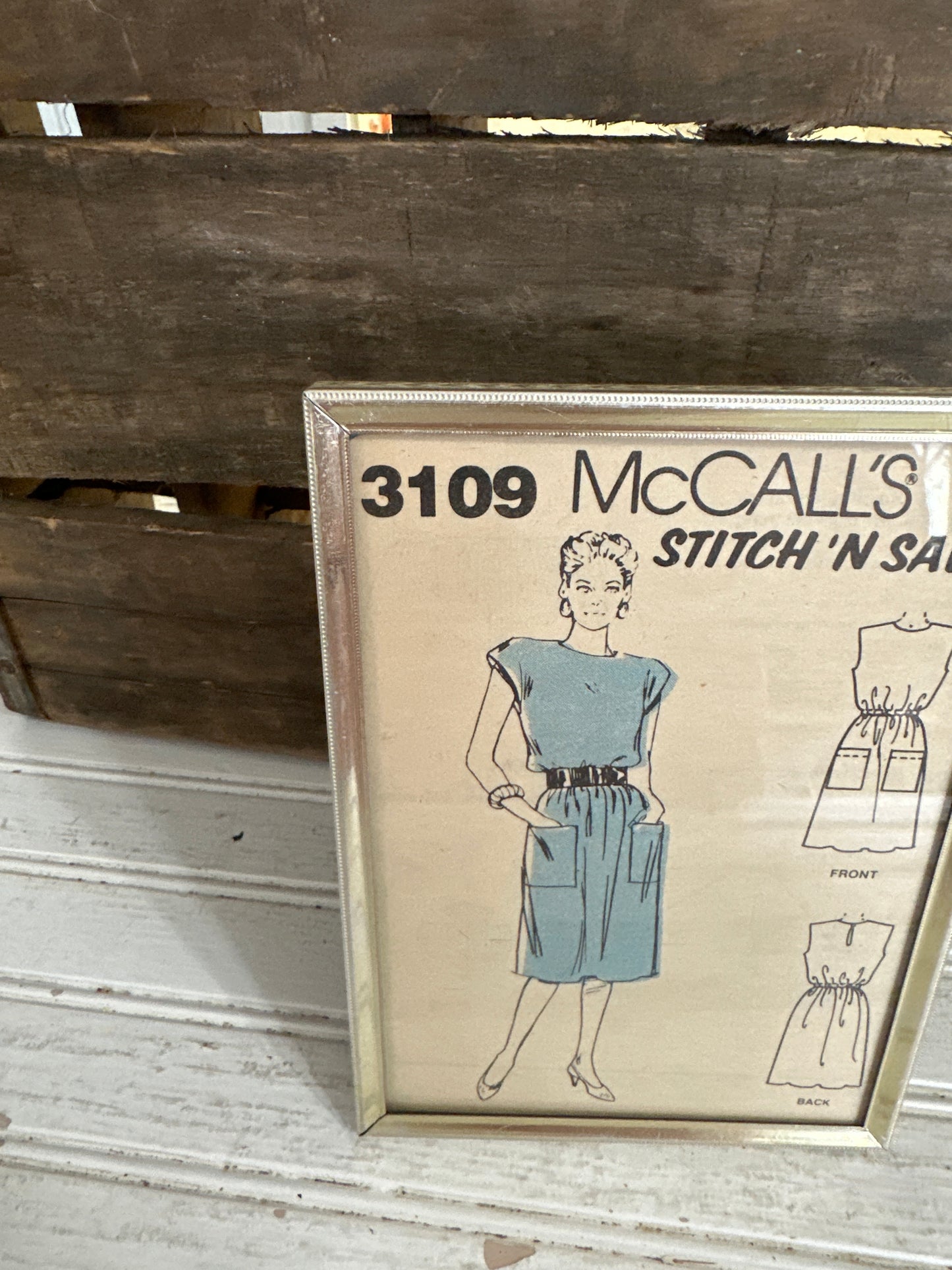 Vintage Sewing pattern framed metal frame