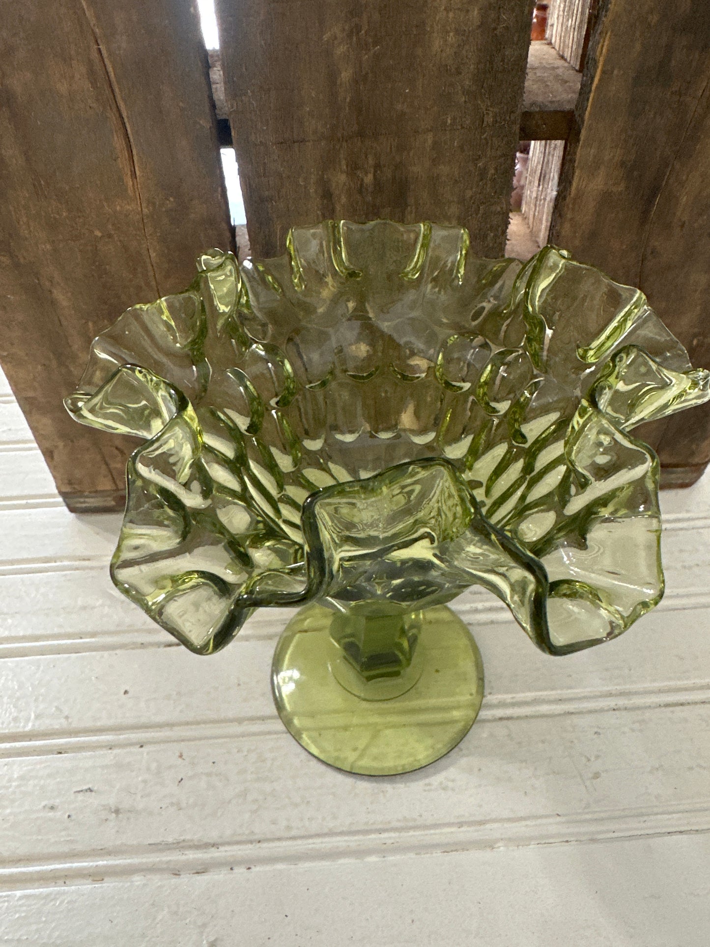 Fenton Green Thumbprint compote