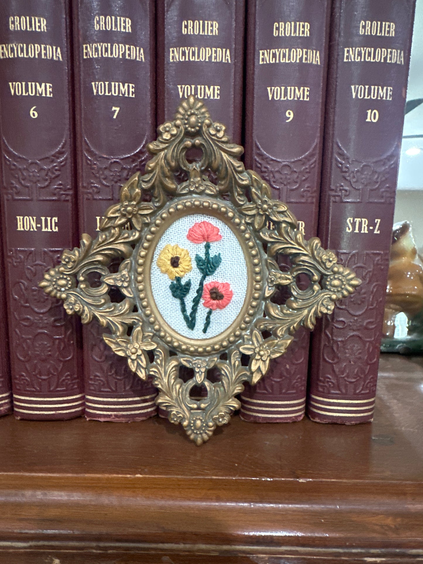 Handmade Floral Embroidery framed in Vintage frame