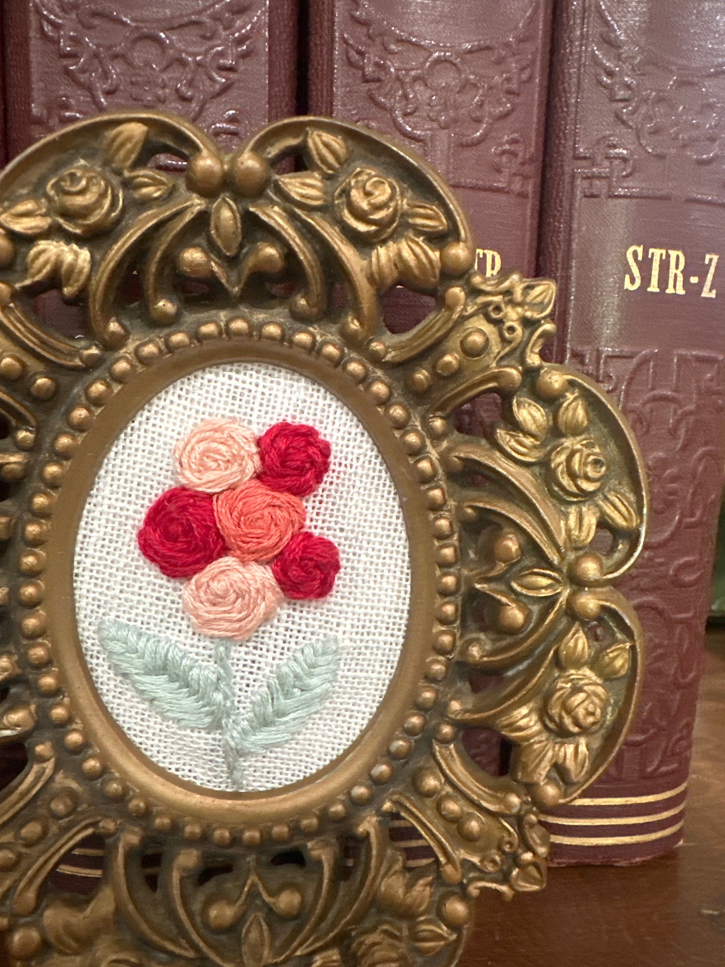Handmade Floral Embroidery framed in Vintage frame