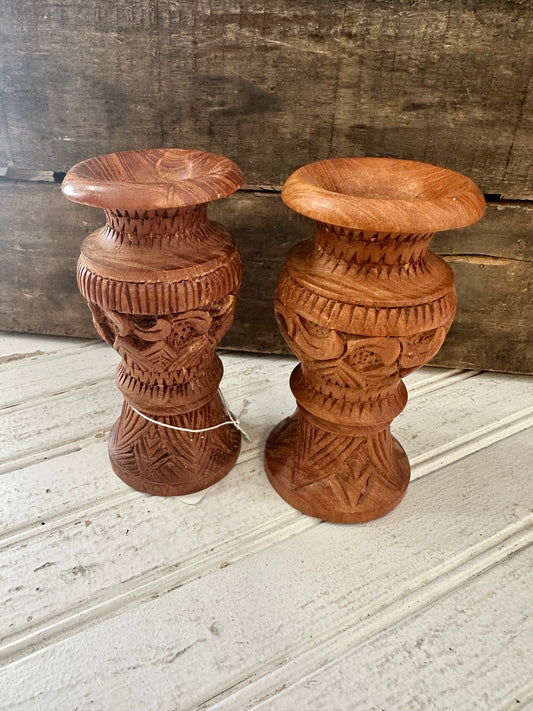 Carved Wooden Candlesticks/bud vases