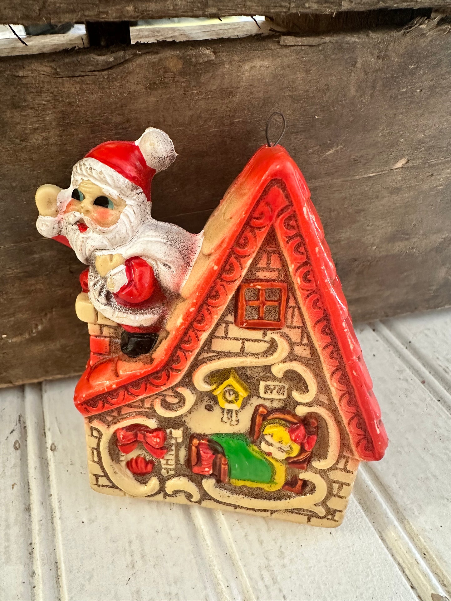 Santa & House Blow Mold Ornament