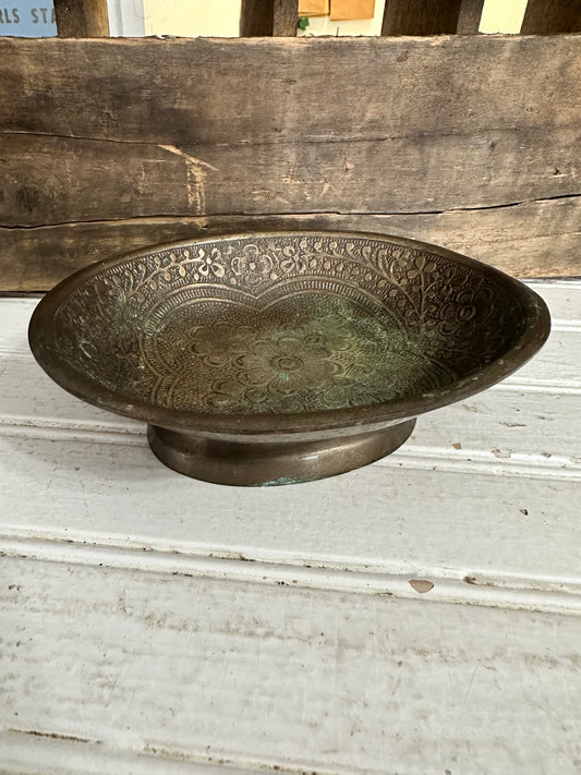 Brass Etched Pedestal Trinket Dish