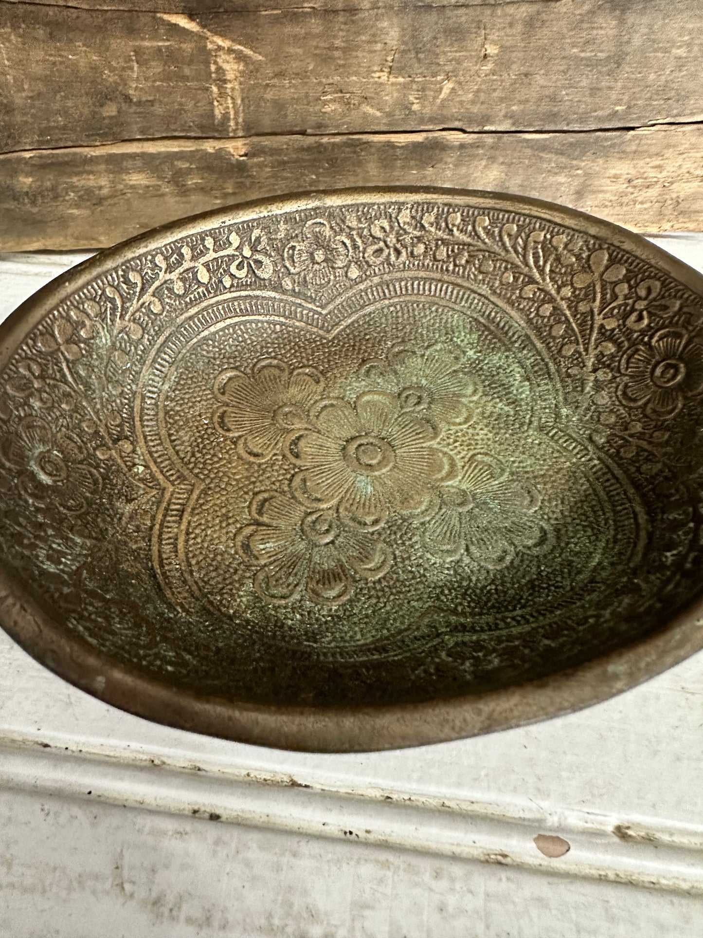 Brass Etched Pedestal Trinket Dish