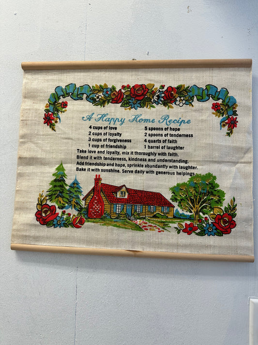 Happy Home recipe linen wall hanging