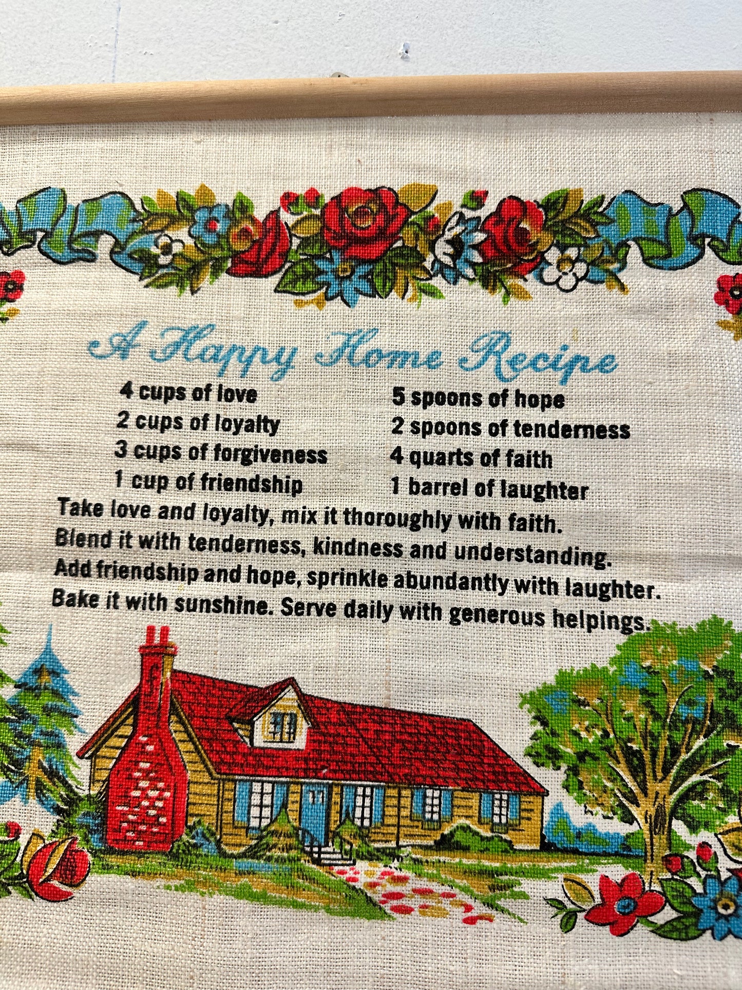 Happy Home recipe linen wall hanging