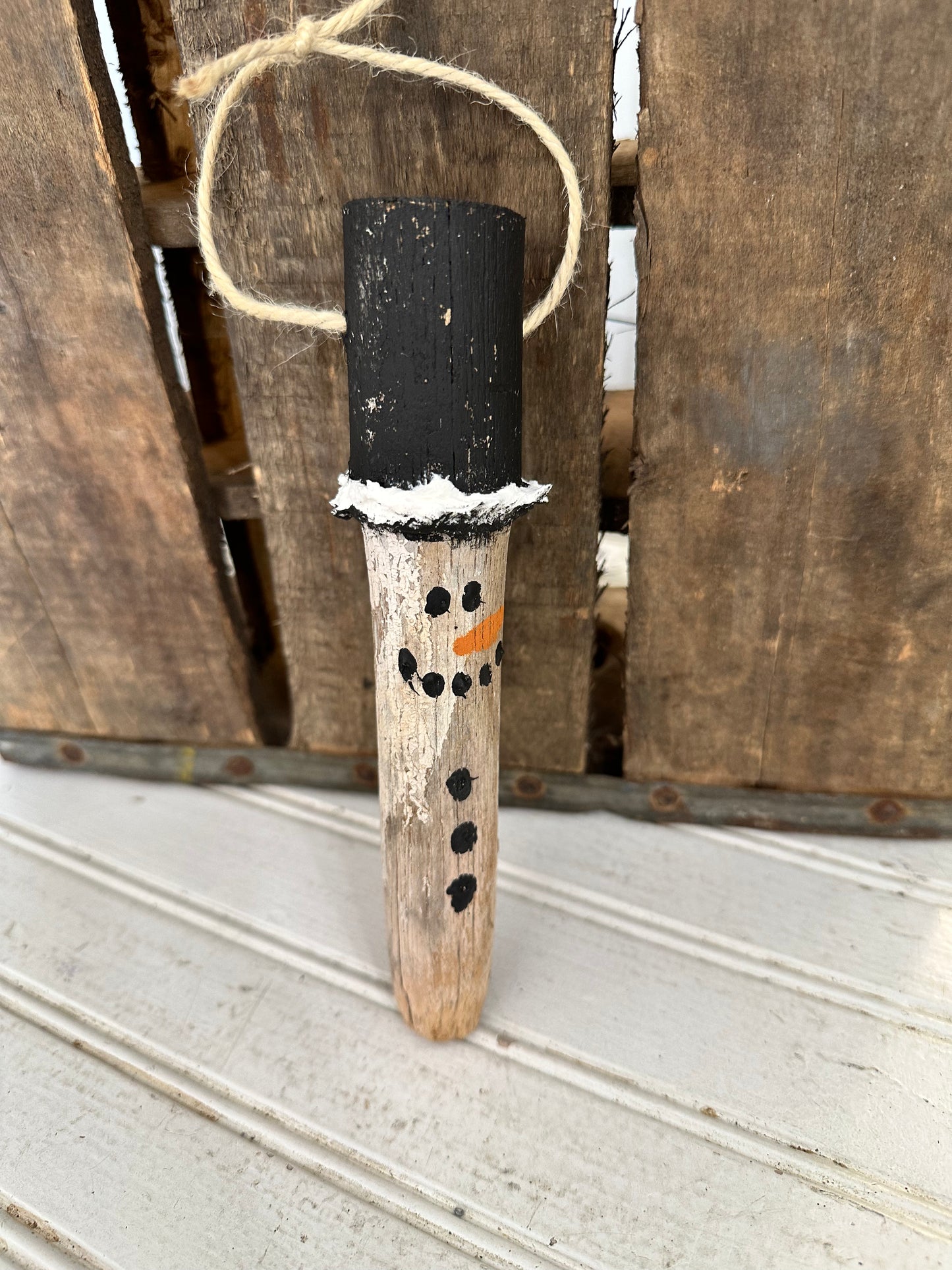 Vintage Stool Foot Snowman ornament