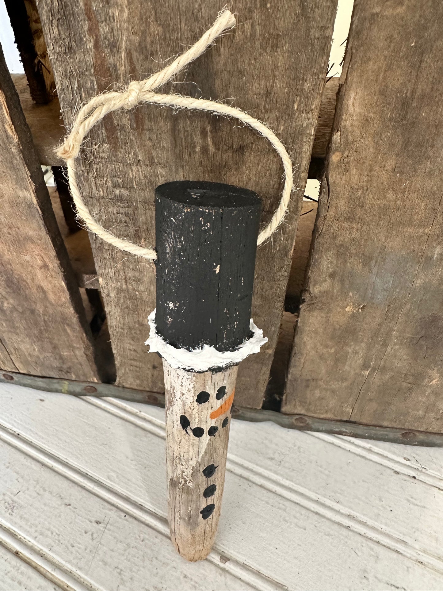Vintage Stool Foot Snowman ornament