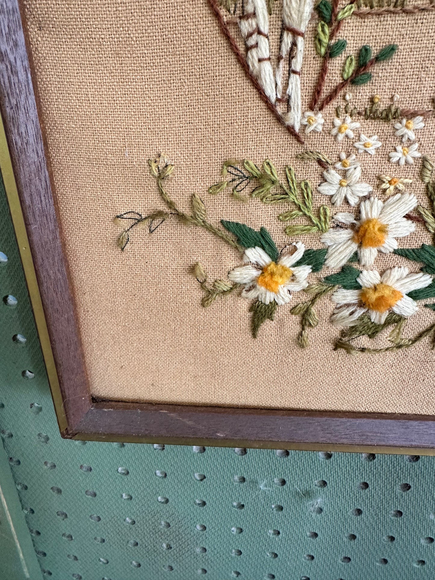 Gazebo Floral Scene crewel framed- local pickup only