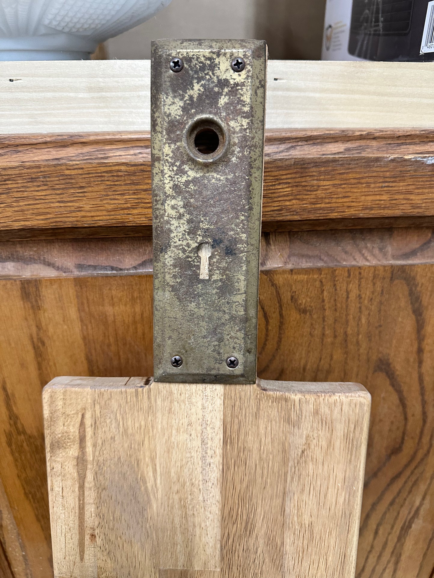 Handmade board with vintage door plate