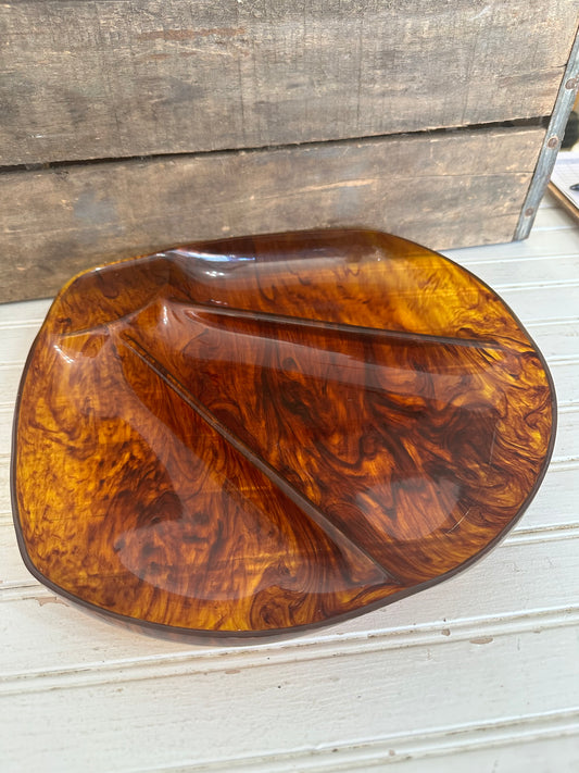 MCM Lucite Faux tortoise shell divided dish