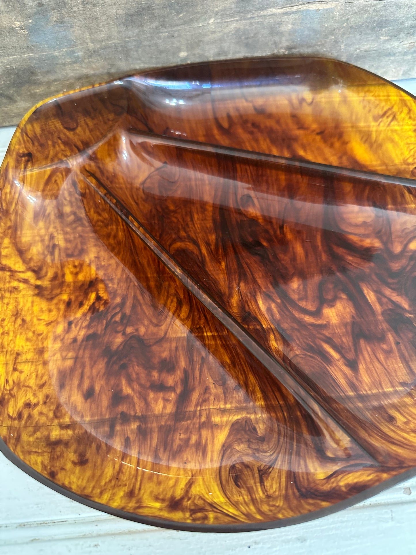 MCM Lucite Faux tortoise shell divided dish