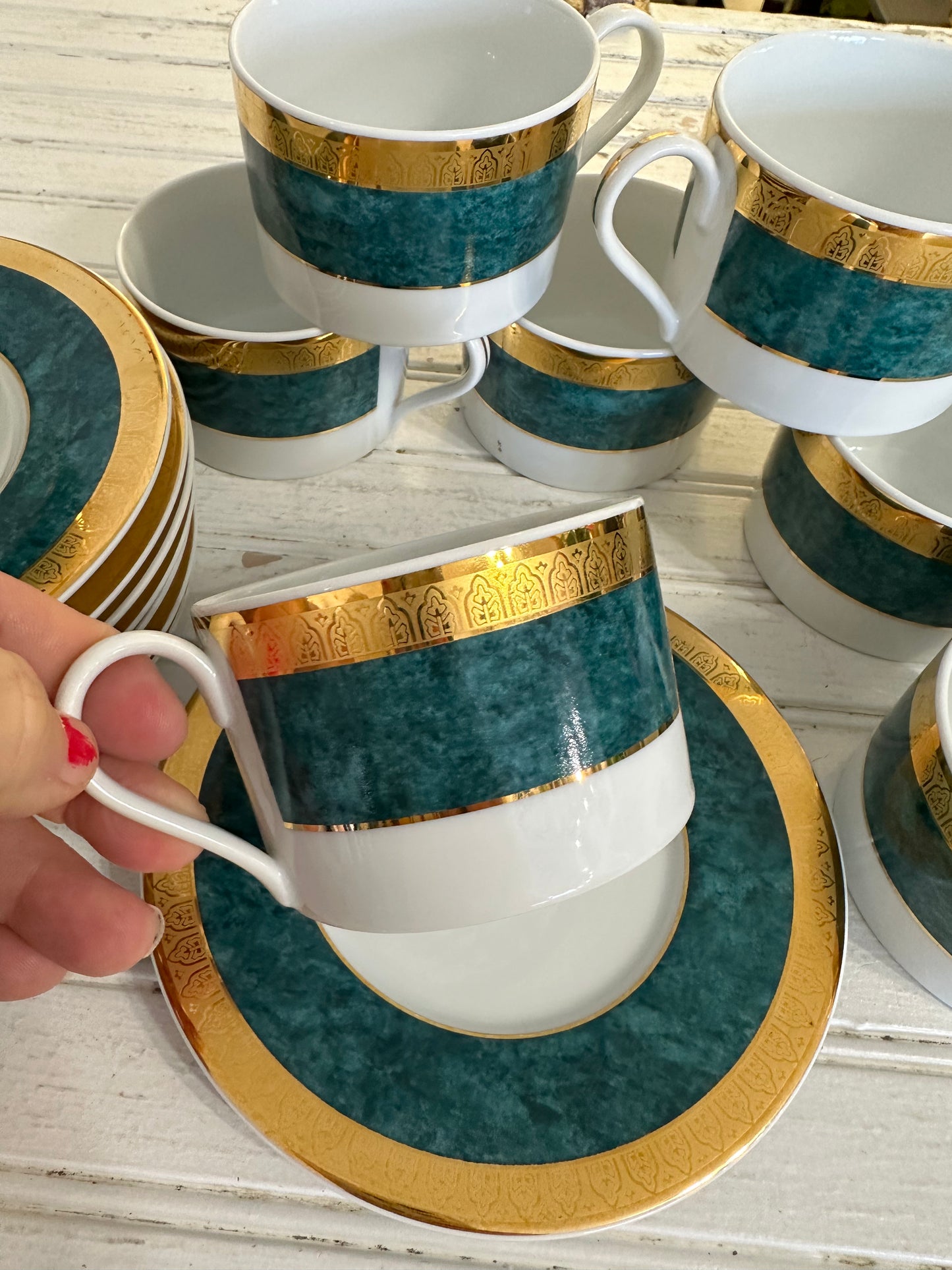 Royal Porcelain- Wellington green cups & saucers- local pickup only
