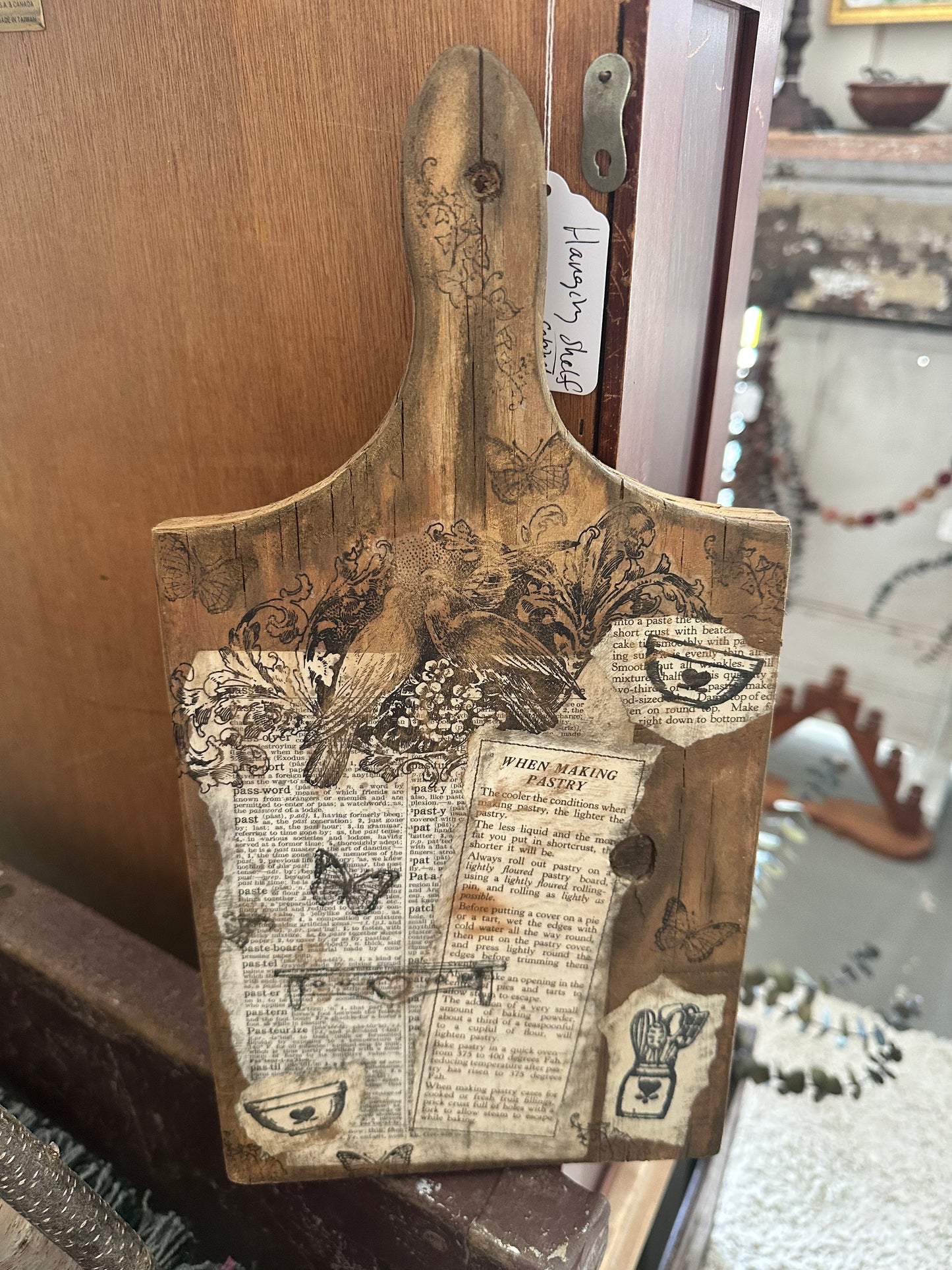 Handmade Collage Art on wood cutting board