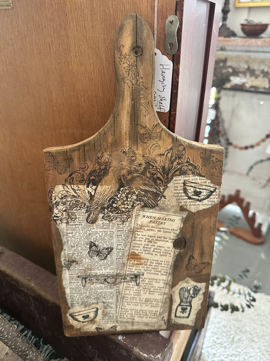 Handmade Collage Art on wood cutting board