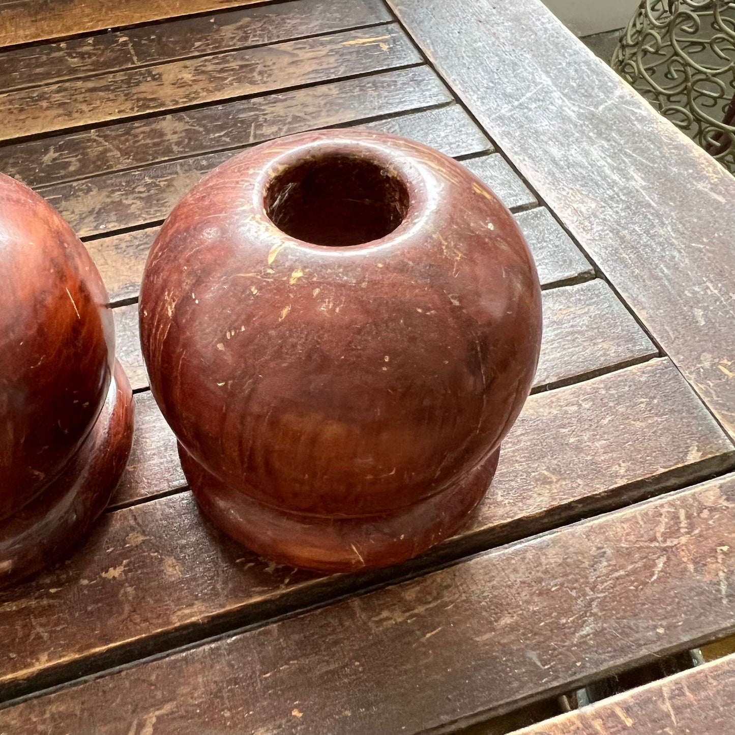 Vintage Round Wooden Candle Holders - Set of 2