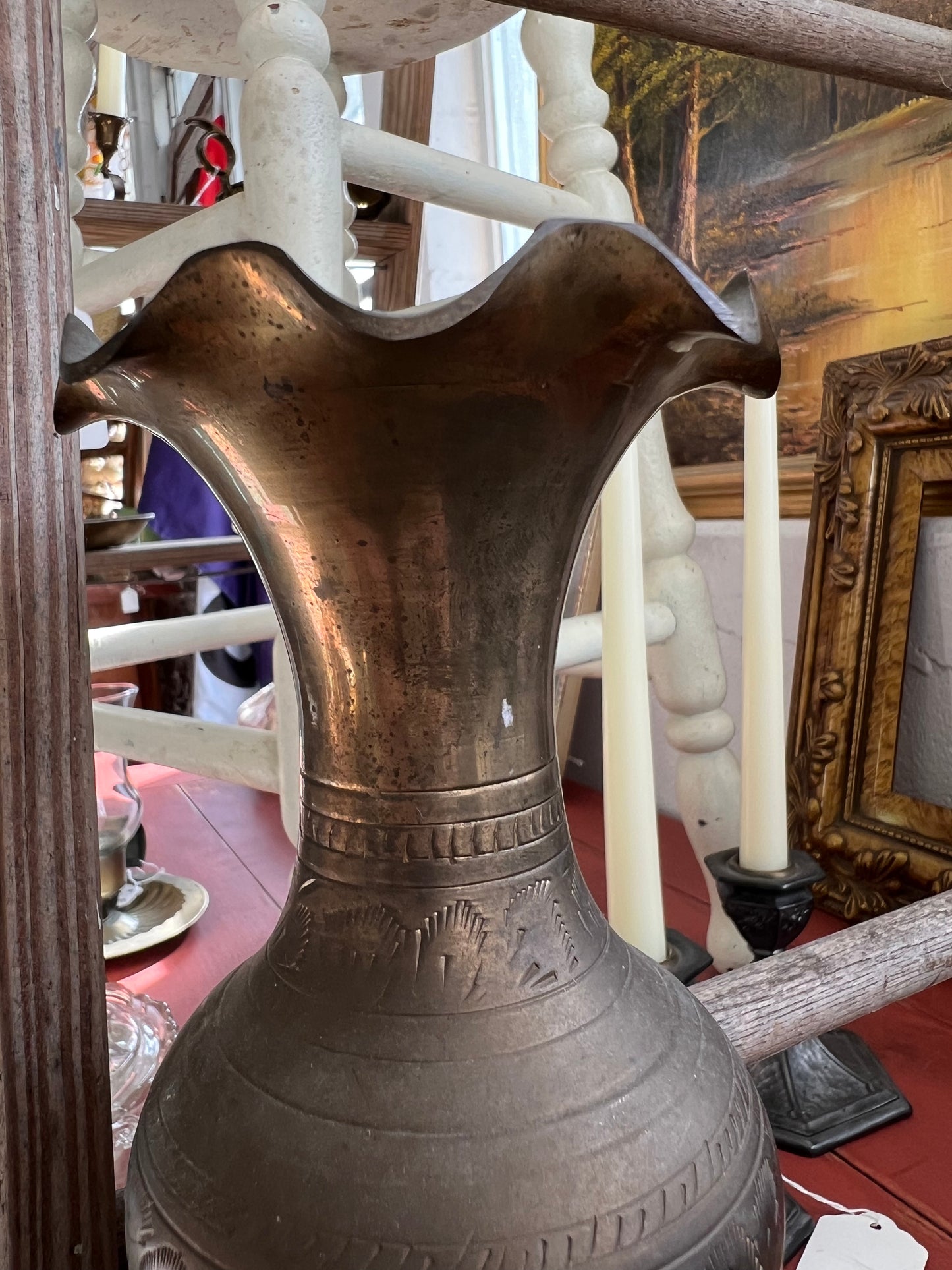 Brass Etched Pedestal vase